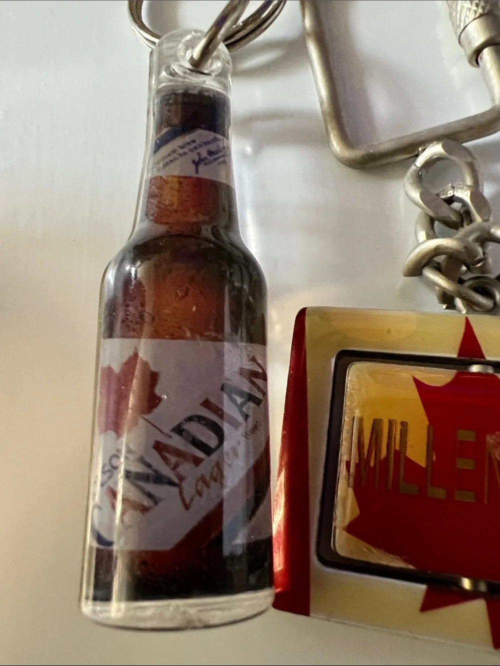 Millennium Maple Keychain & Beer Bottle Key Ring Set - Red and Silver